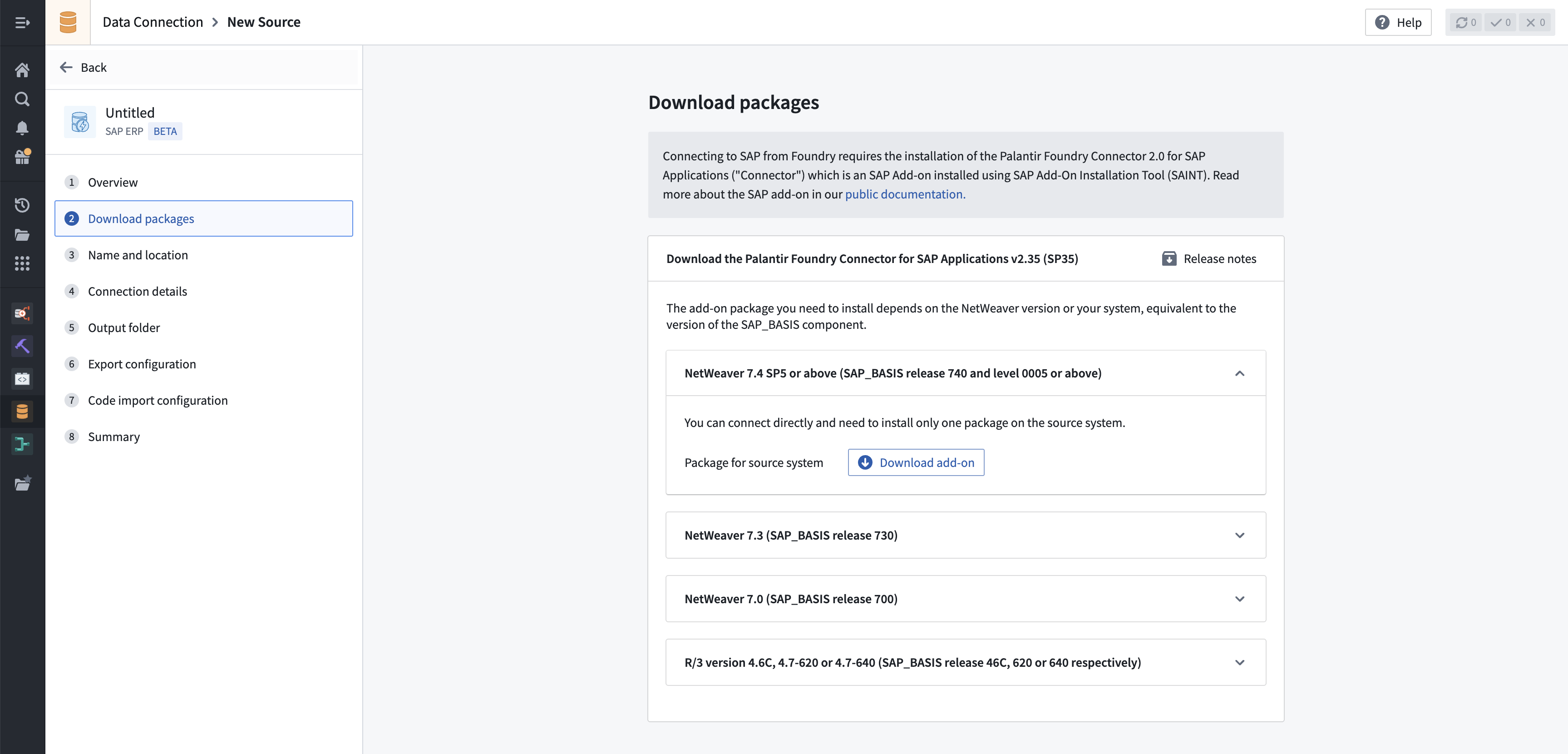 Download packages section displayed on a new Foundry source.
