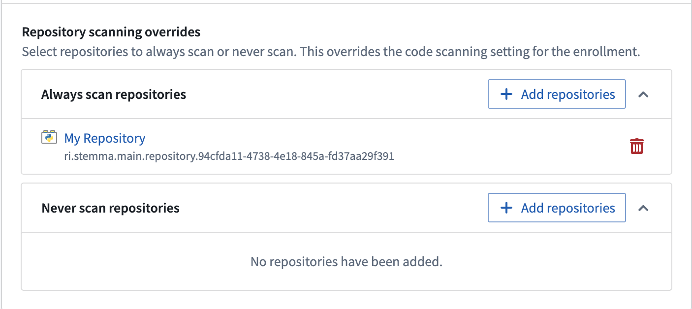 Repository scanning overrides.