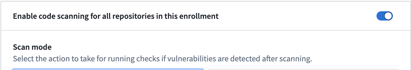 Toggle option to enable code scanning for all the repositories in your enrollment.