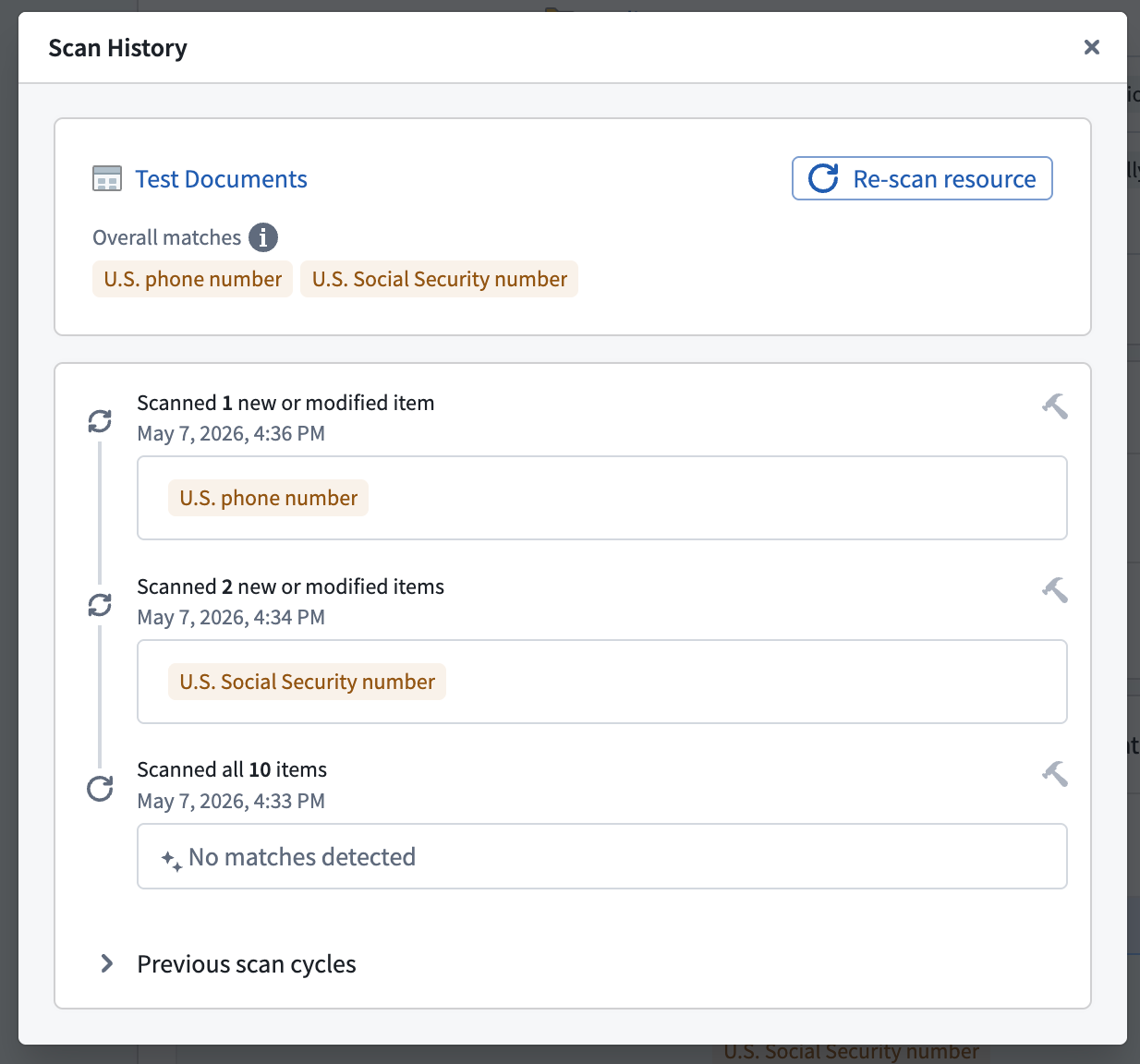 The scan history view.