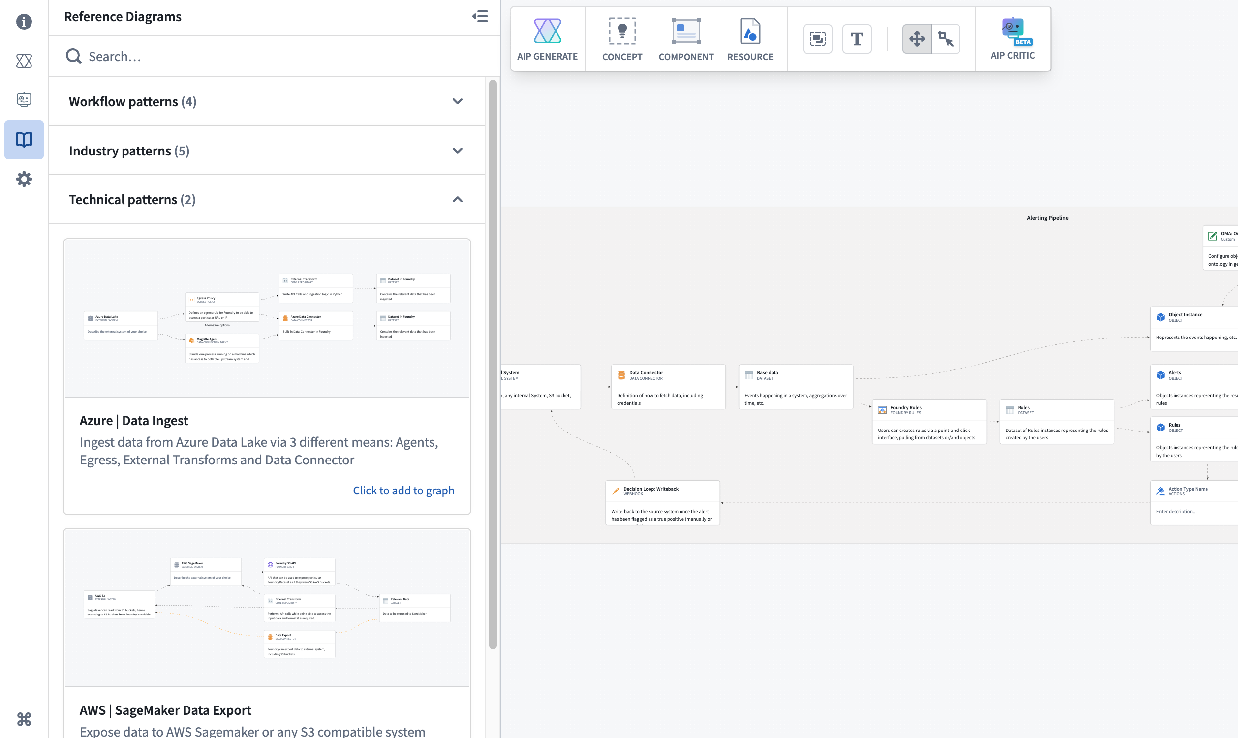 The reference architecture library in Solution Designer.