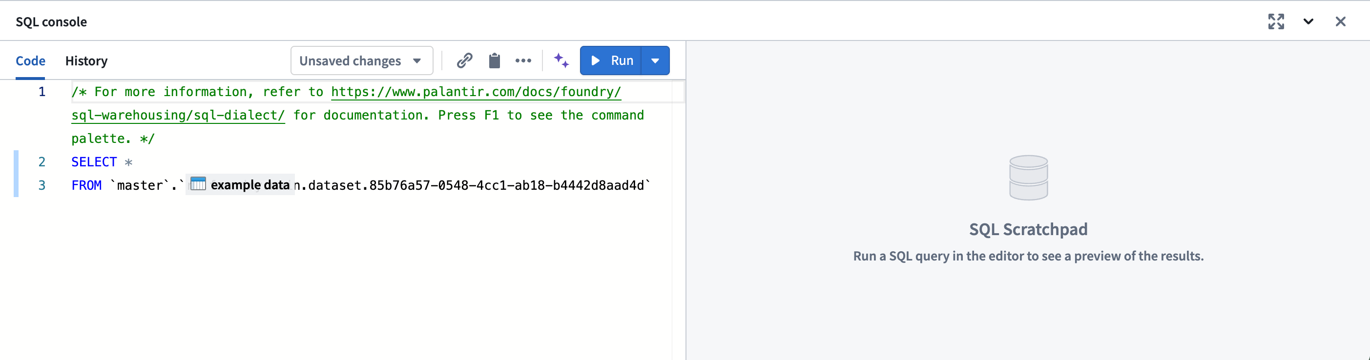 The SQL console interface.