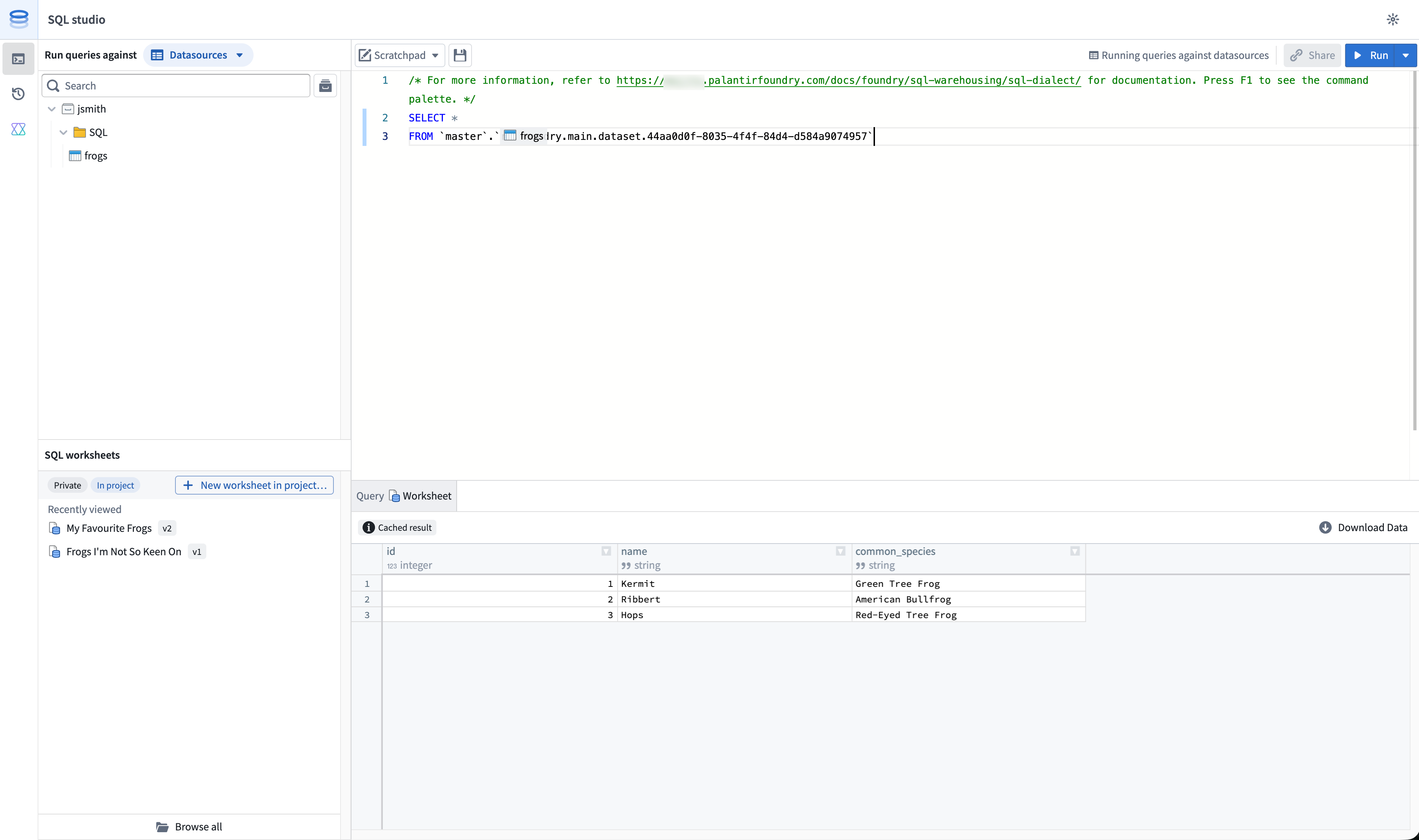 SQL Studio with a query editor and a results panel showing query results in a table.