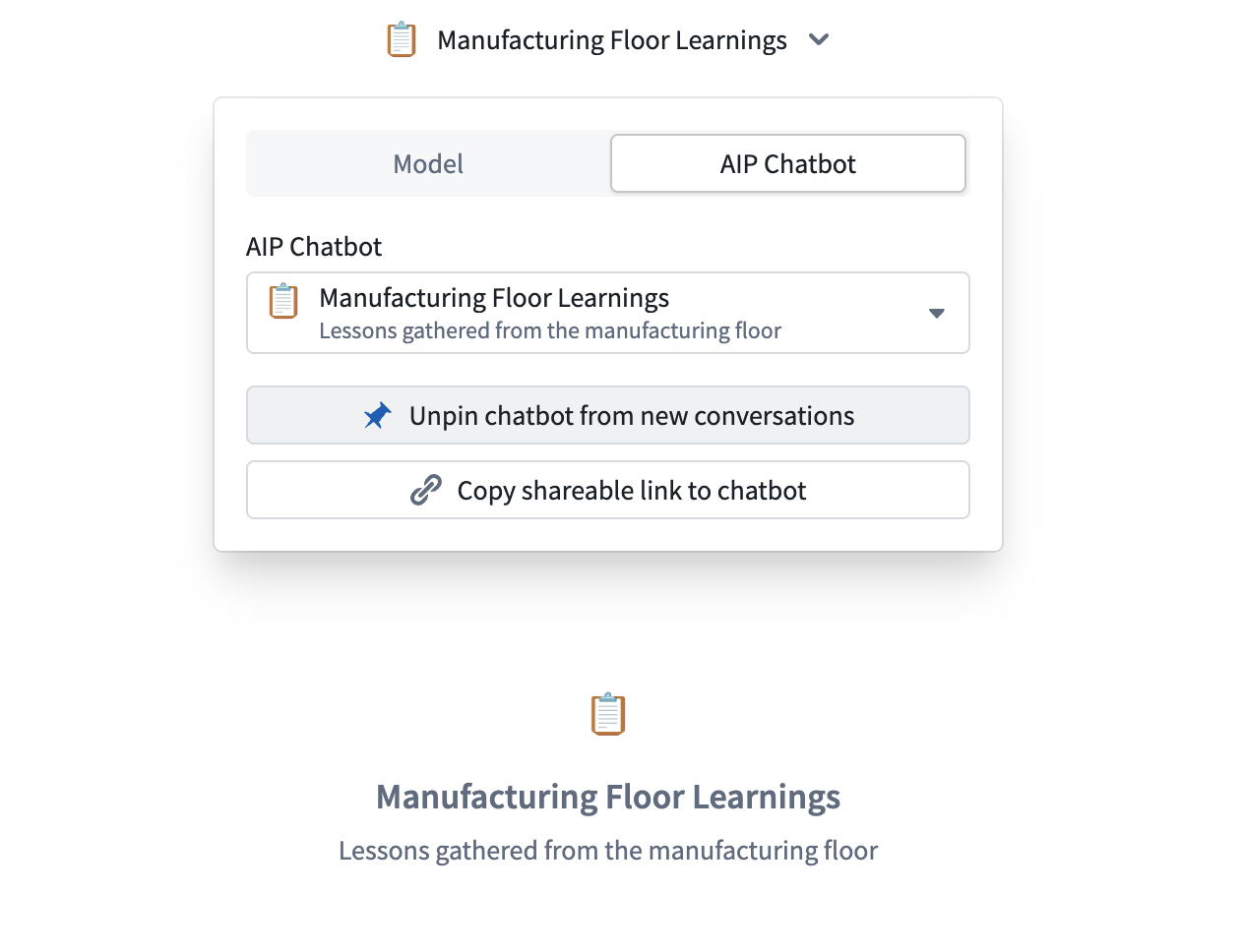 A chatbot pinned as a default for new threads.