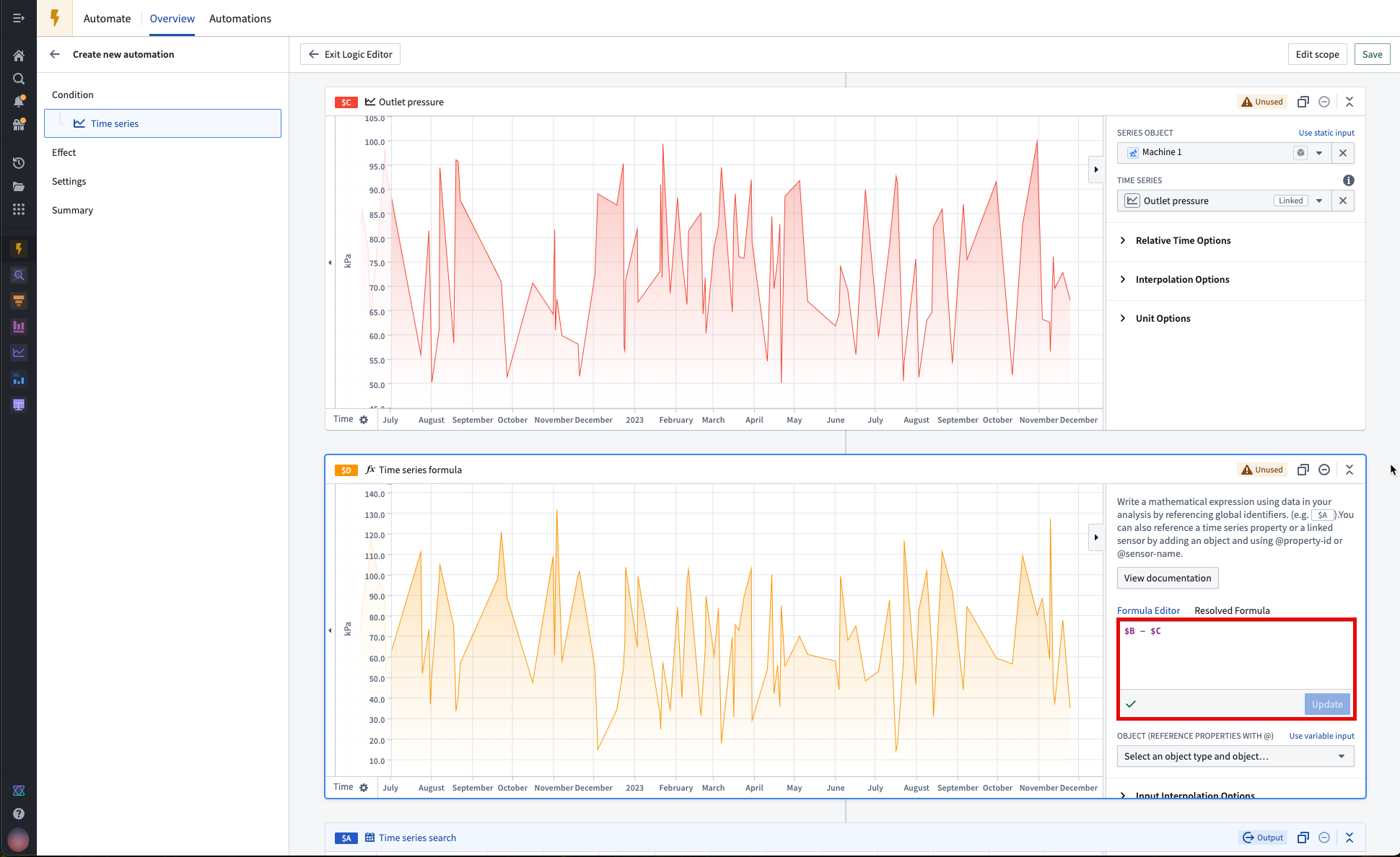 Time series formula transformation