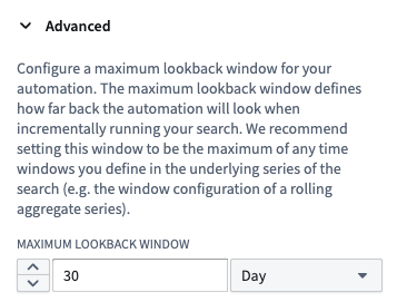 Lookback window configuration