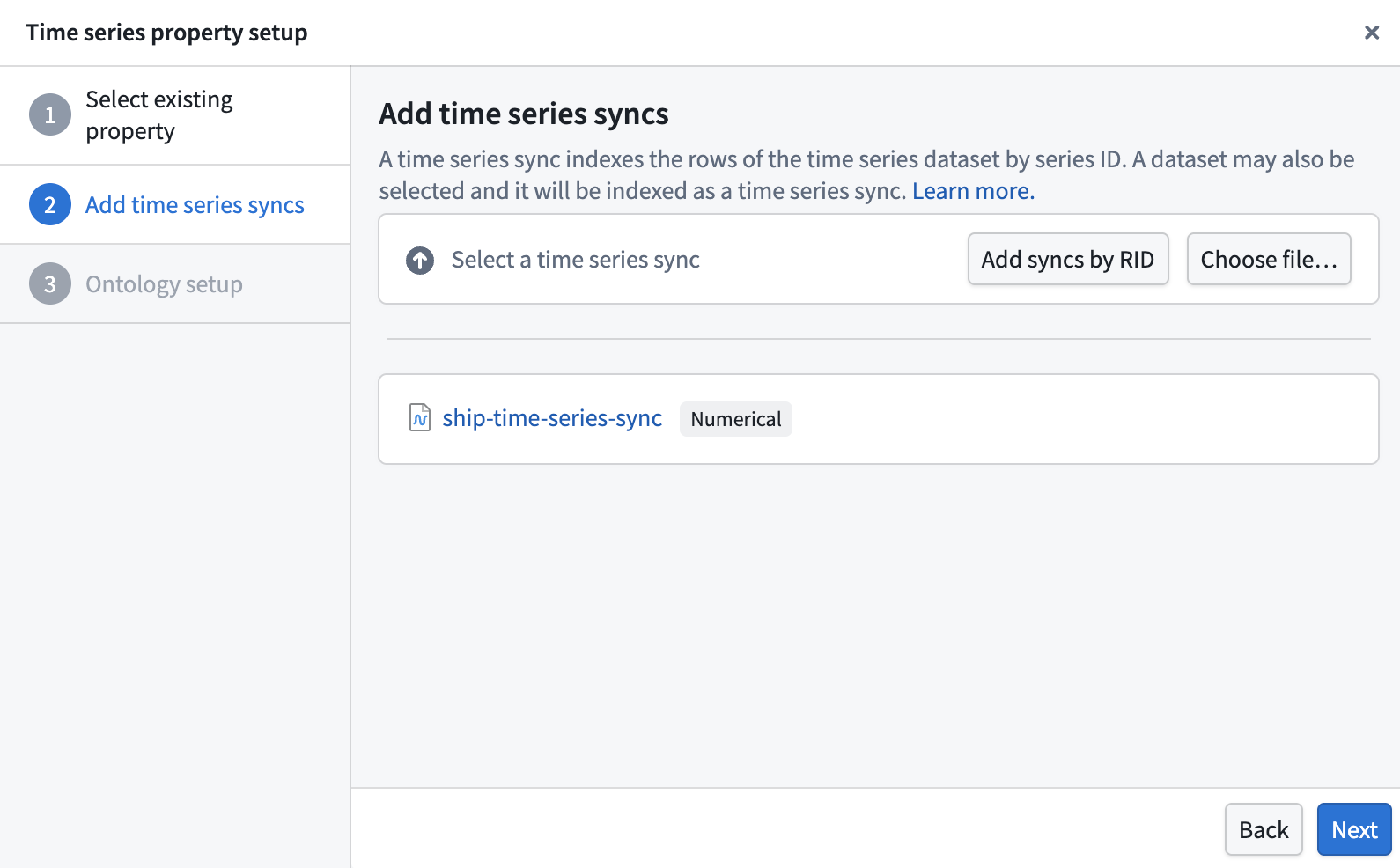 The Time series property setup pop-up window is displayed.