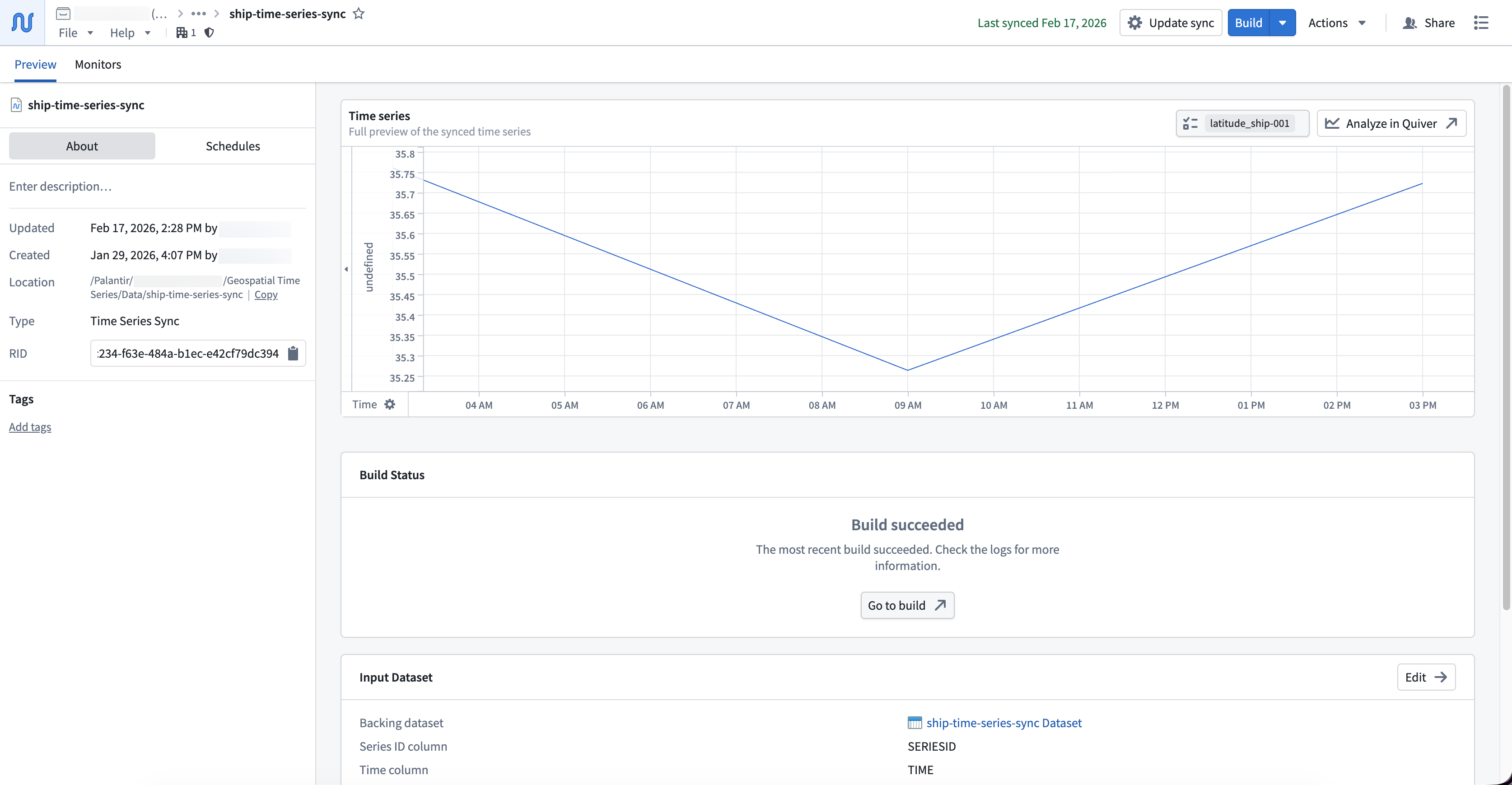 A time series sync is displayed.