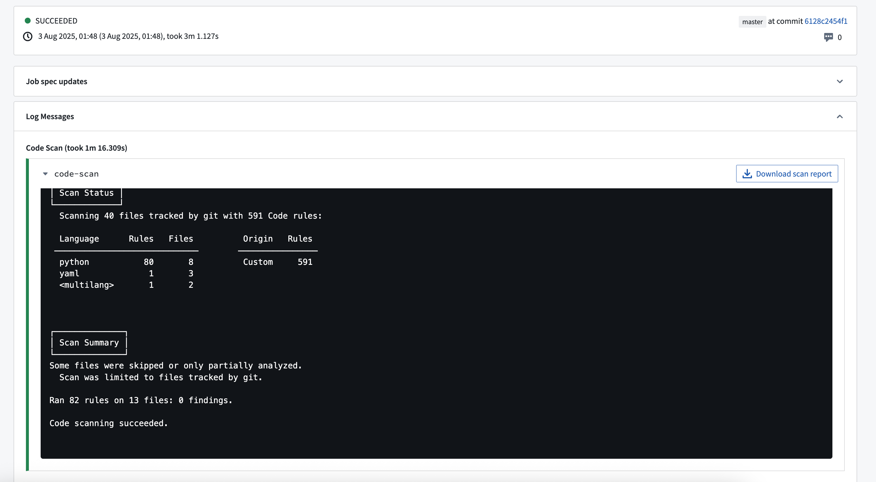 Code scan check sample report