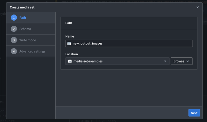 Create media set dialog