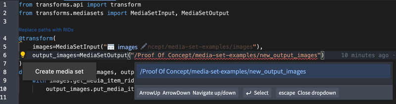 Create media set output prompt