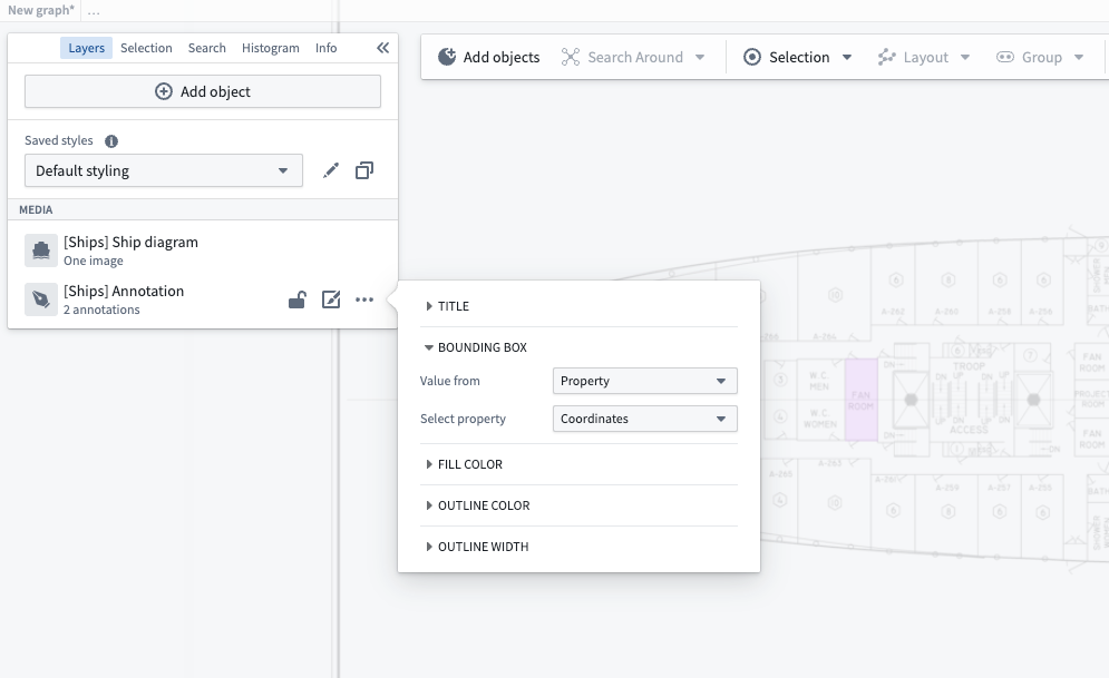 Configure the pixel space bounding box coordinates of the media in Vertex.