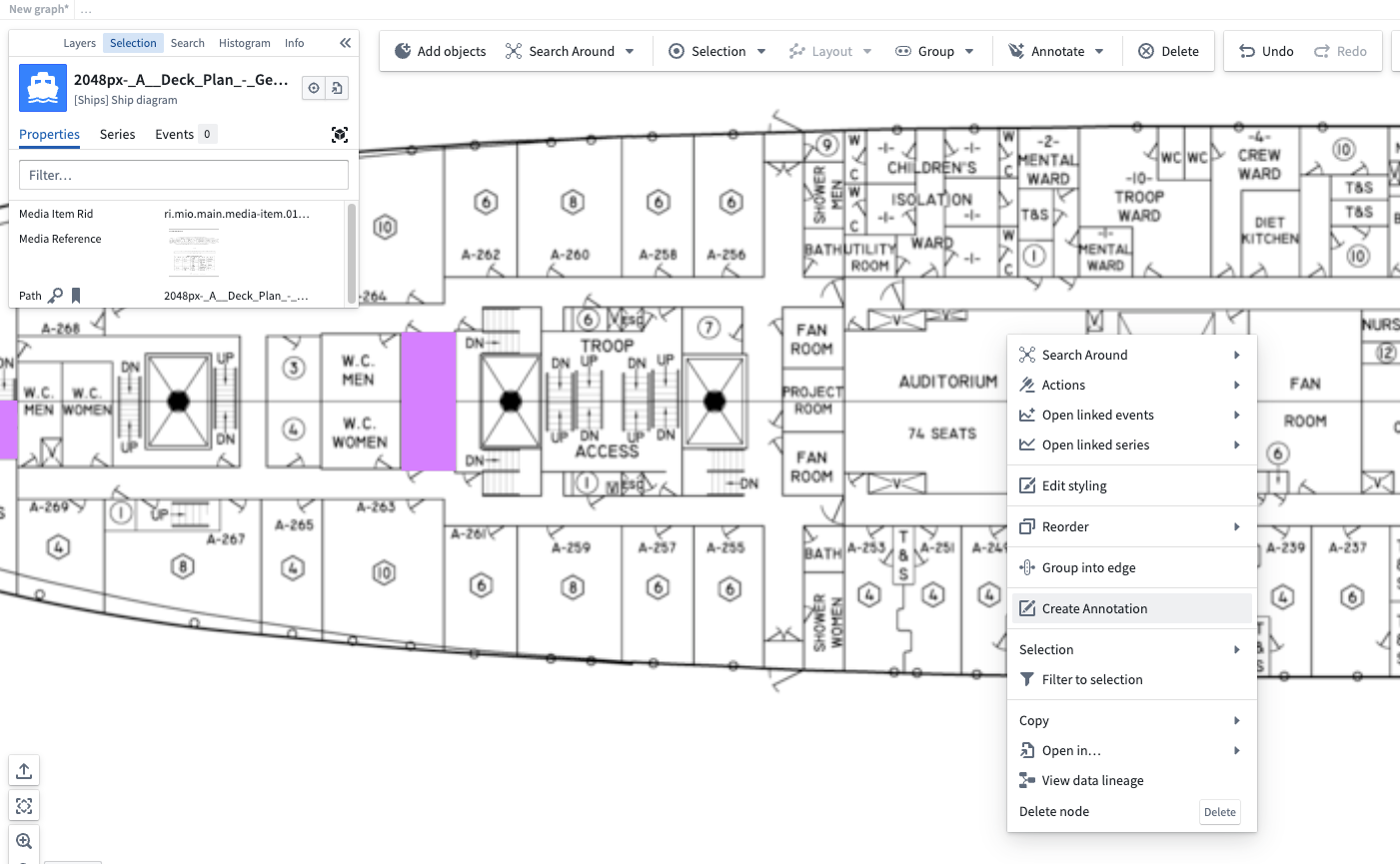 Right-click on the graph to add an annotation to the media layer.