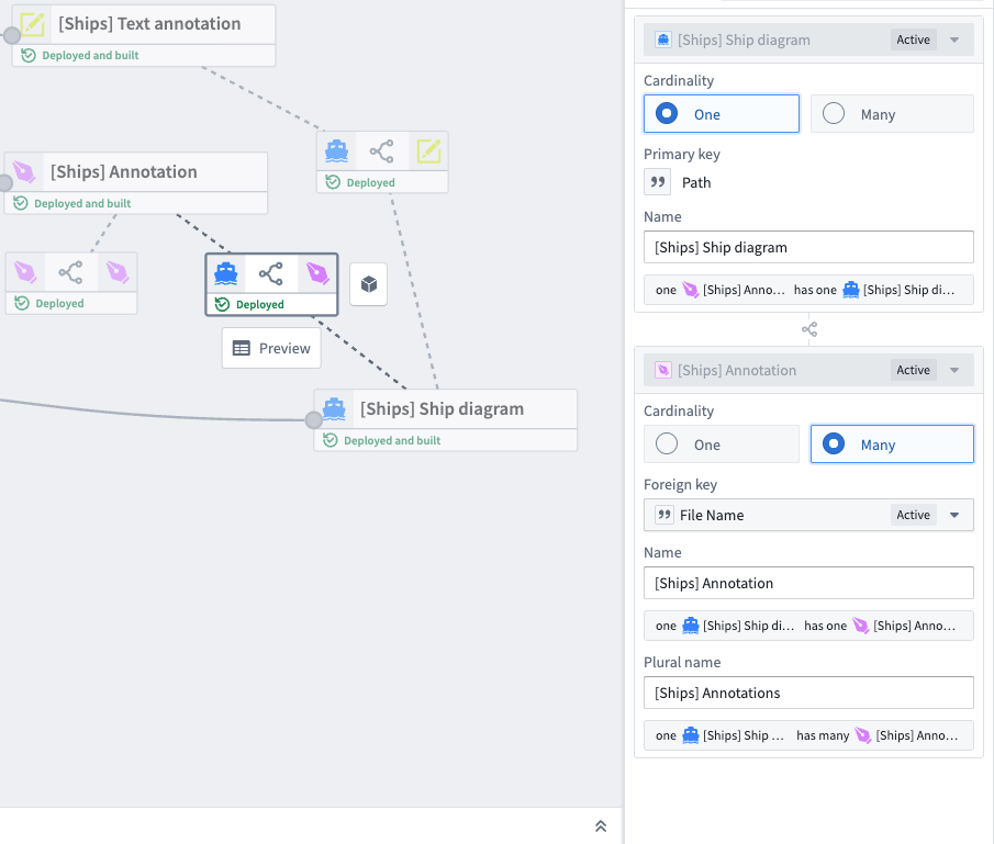 The link type foreign key configuration in Pipeline Builder.