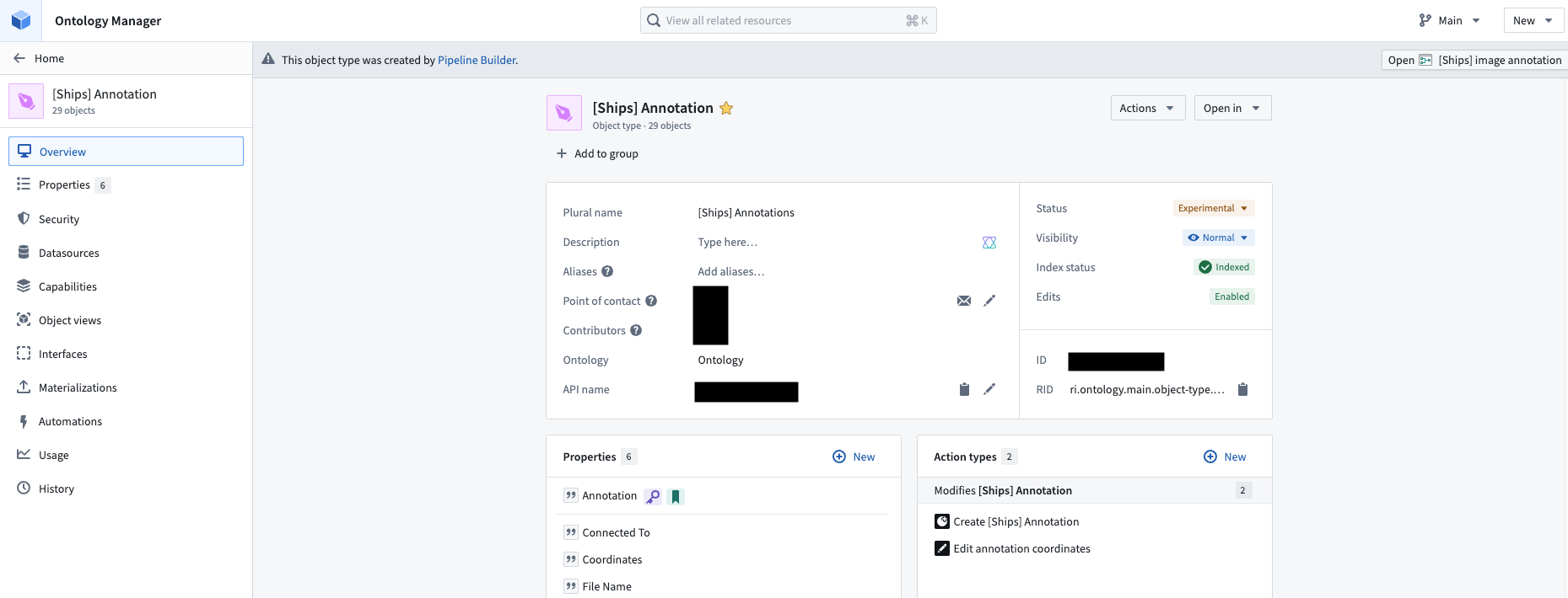 The Annotation object type overview page in Ontology Manager.