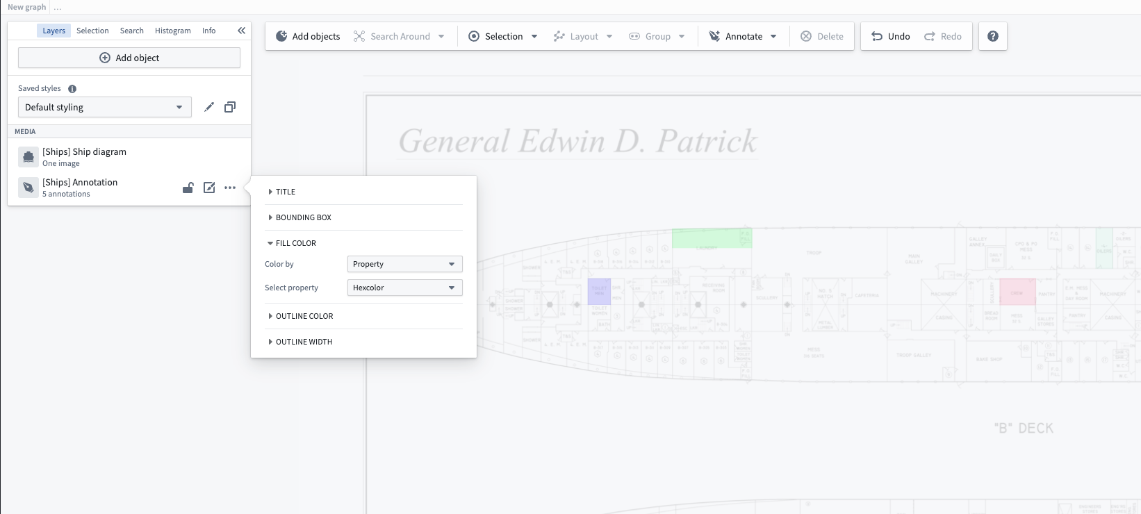 Modify the fill color of an annotation in the media layer.