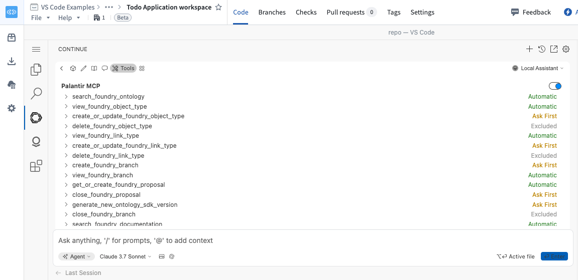 Example of provided MCP tools in a VS Code workspace.