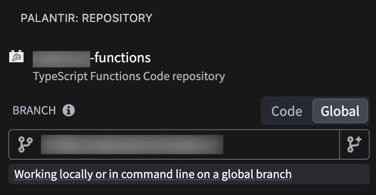 The tabbed branch selector in the Palantir panel of the VS Code sidebar, with the Global branch tab selected.
