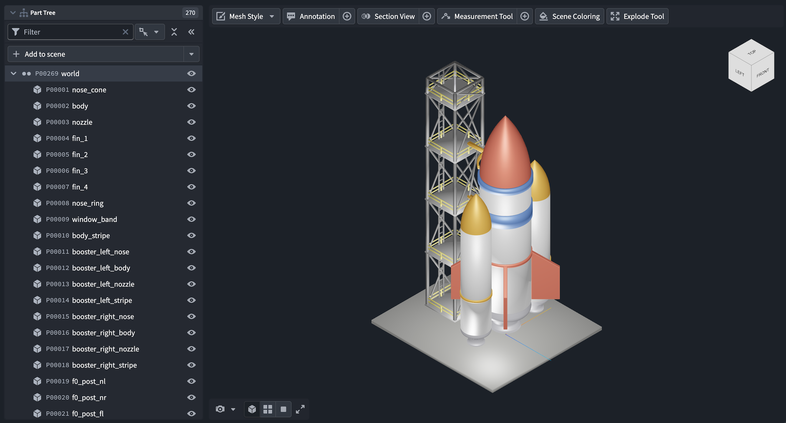 The Vulcan interface displays a 3D model in the main viewport, and the scene tree is visible on the left.
