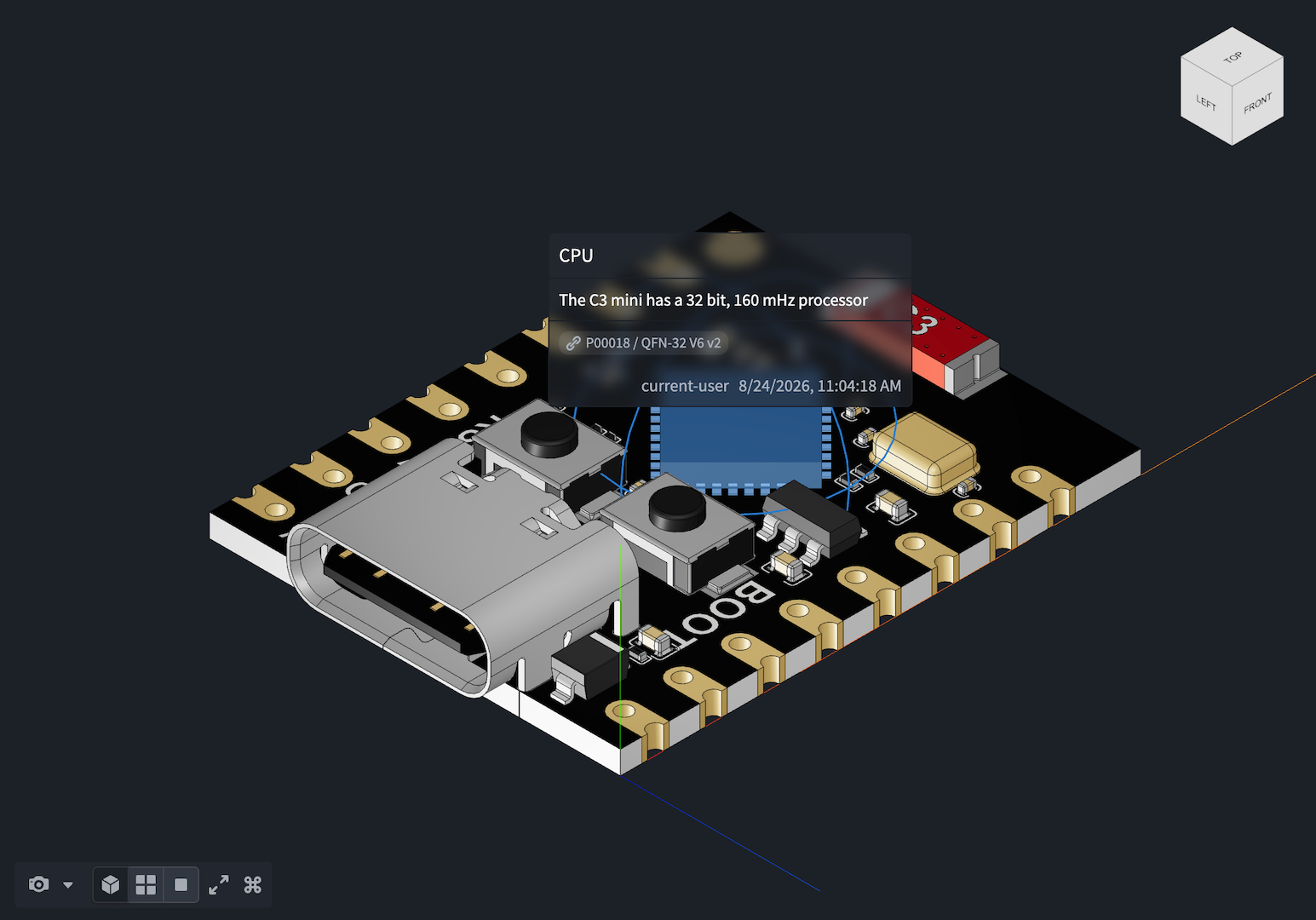 A Vulcan annotation is attached to a part of a 3D model.