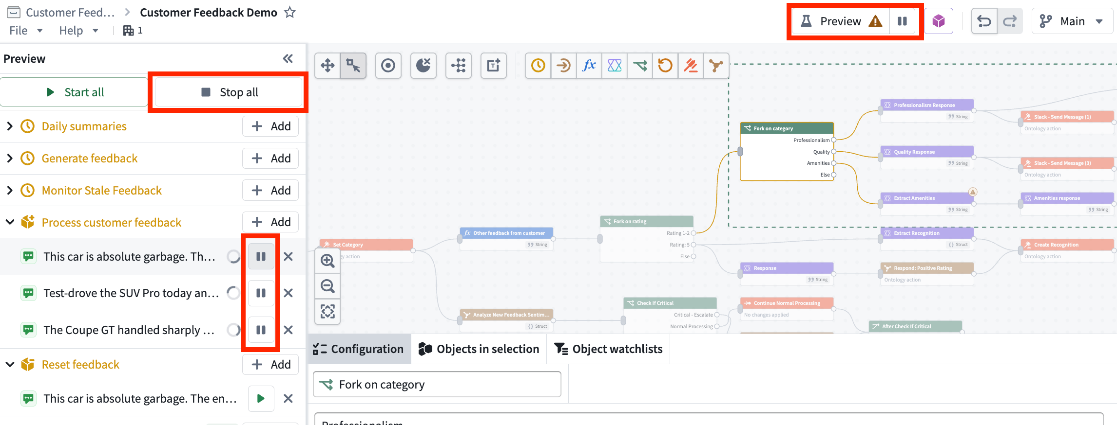 The pause and stop buttons for previews in Workflow Builder.