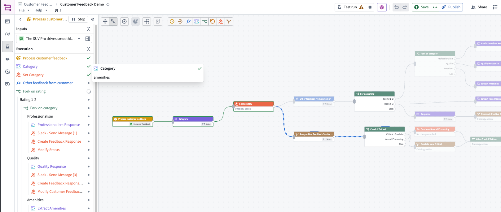 Example of a Workflow Builder test run.