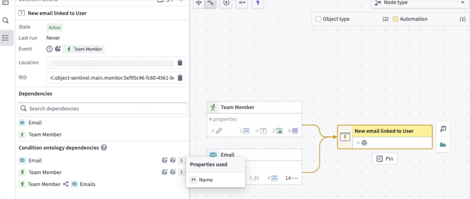 Example Automation view for Condition ontology dependencies.