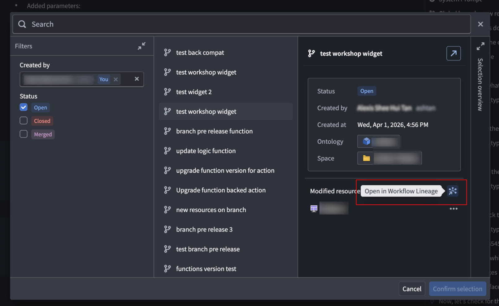 Button to open resources in Workflow Lineage from the AI FDE panel.