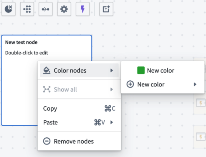 The "Color nodes" menu option to color the text node.