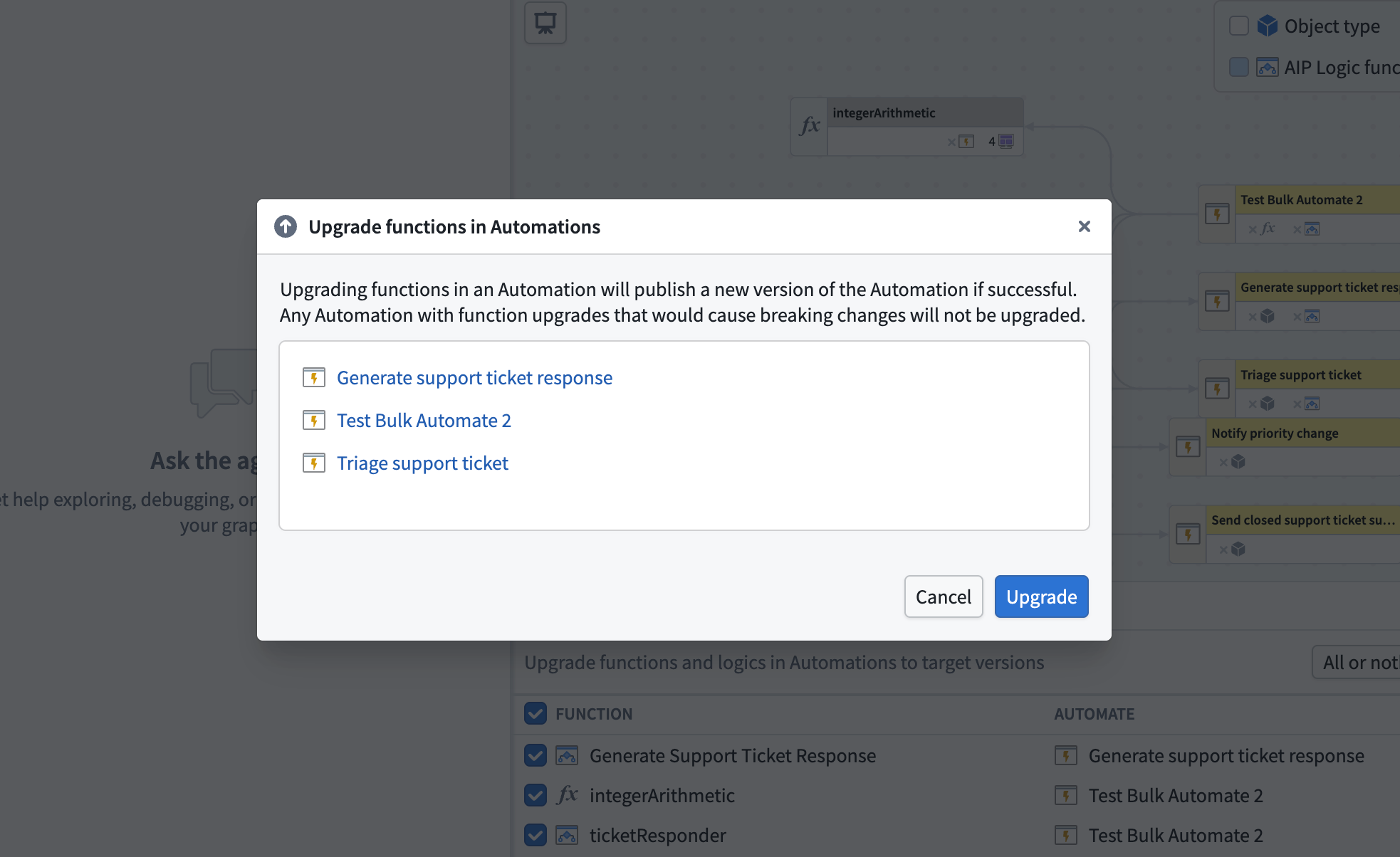 Example of upgrading functions for automations.