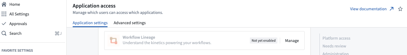 Control Panel application access view with Ontology section Settings tab selected.