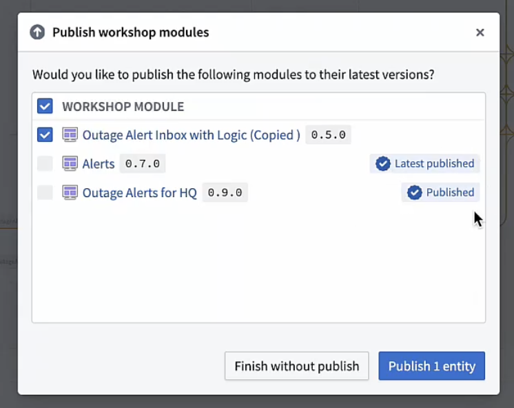 Example of publishing a Workshop module to its latest version.