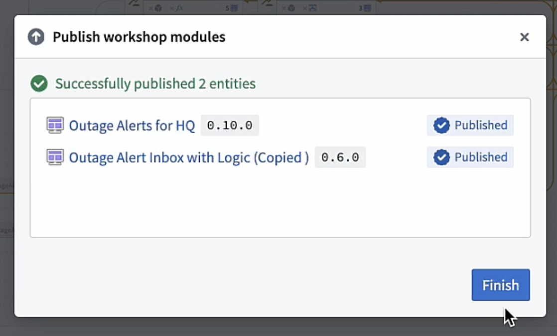 Example of successfully publishing Workshop applications.