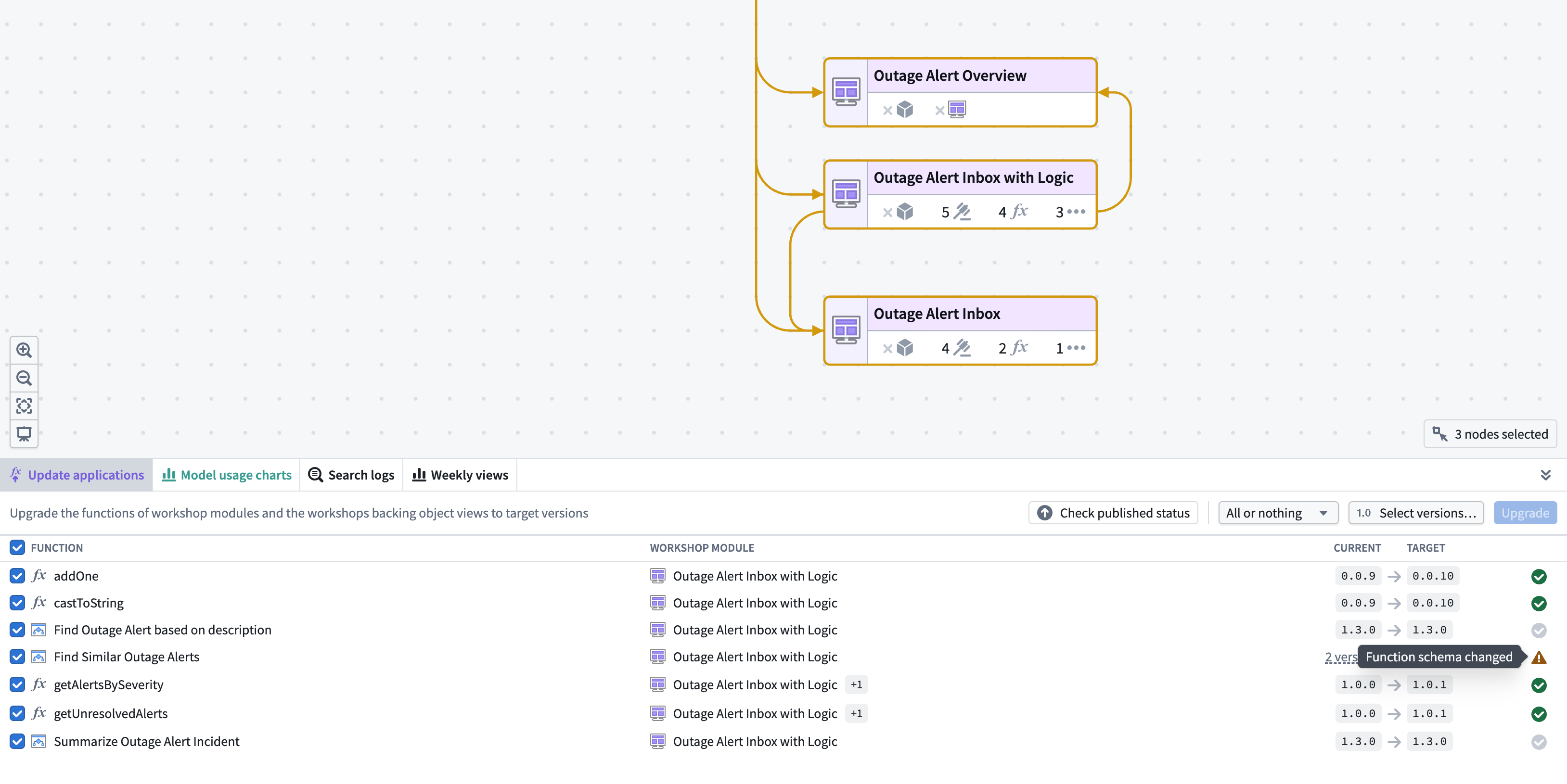 Example of function upgrade status.