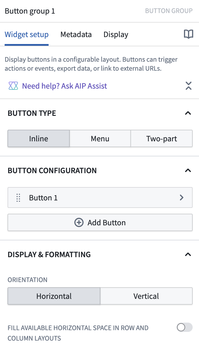 Configuration for a button group widget