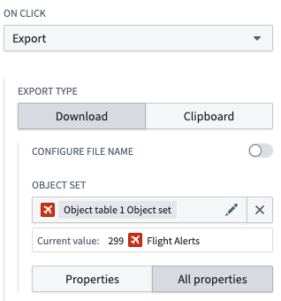 Configuration to export an object set