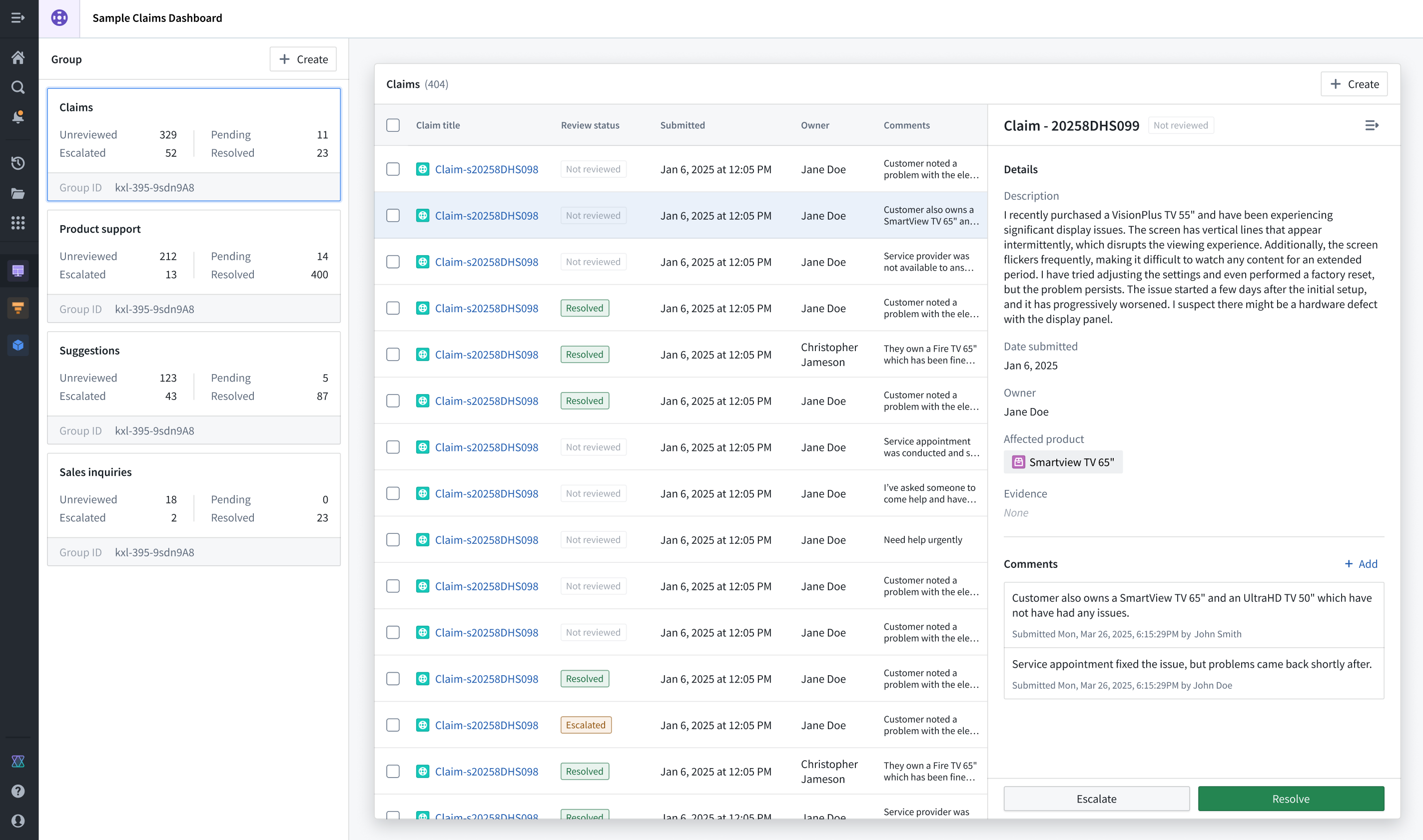 A sample Workshop application, titled Sample Claims Dashboard, is displayed.