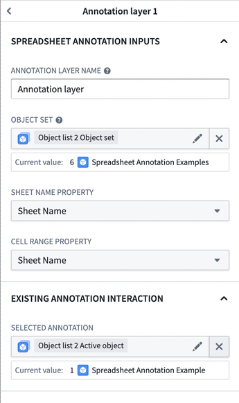 An example of an annotation layer configuration for the Spreadsheet Display widget.