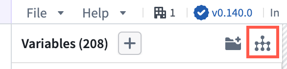 The button to open the variable lineage graph on the header of the variables panel.