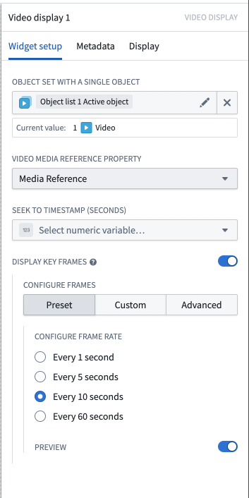 Video display widget example configuration