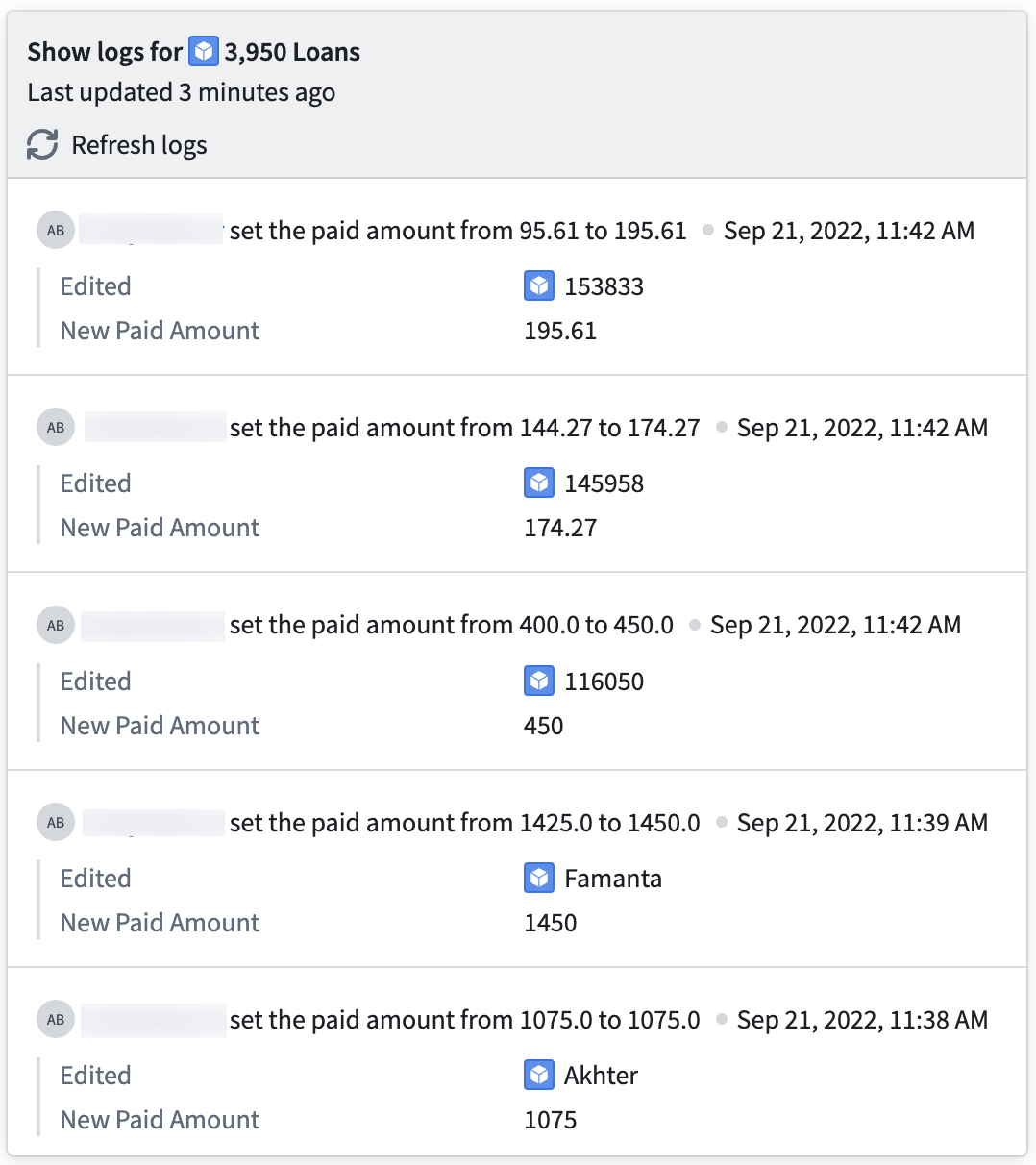 Action Log Timeline widget example