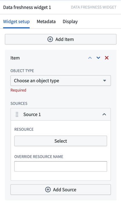 Data freshness widget configuration empty state.