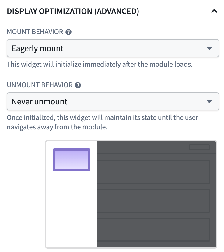 Workshop widget configuration panel with one display optimization option visible.