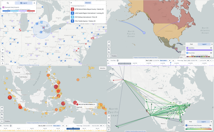 Four examples of maps with different layer configurations.
