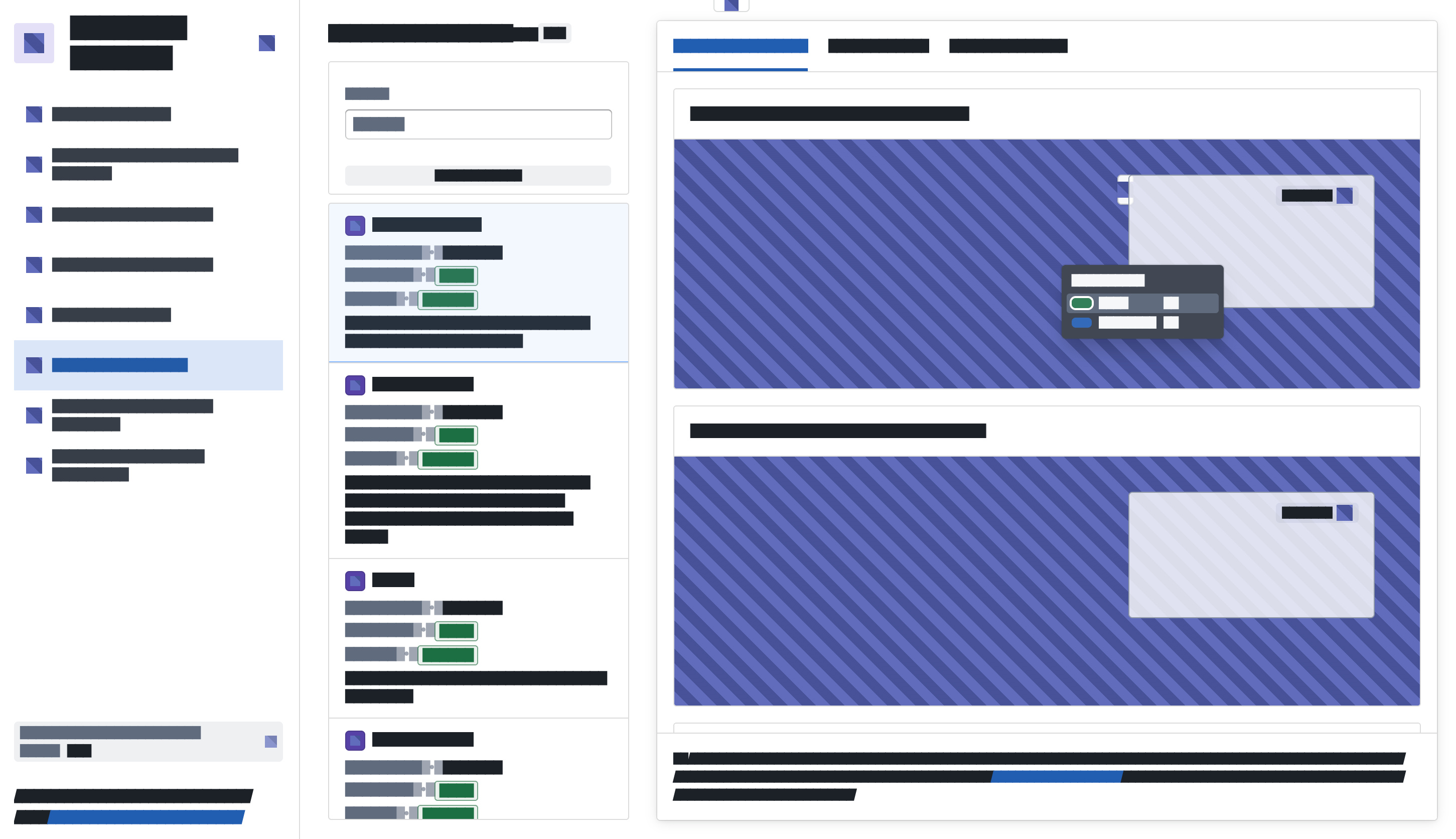 A Workshop module with redact mode enabled, showing text replaced with obfuscated glyphs and images replaced with diagonal striped backgrounds.