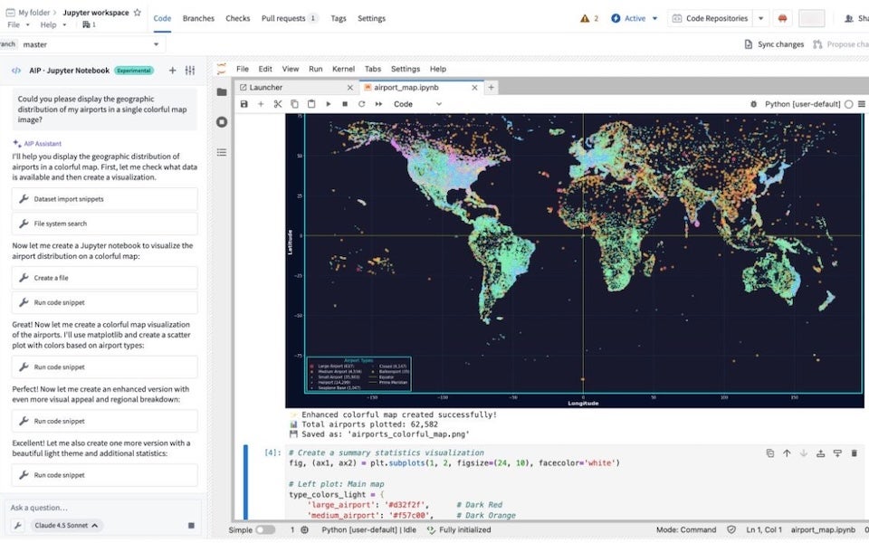 Use AIP to write code, analyze data, and create visualizations in Code Workspaces