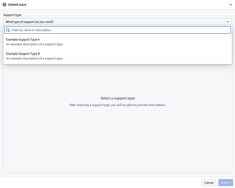 Select a support type.