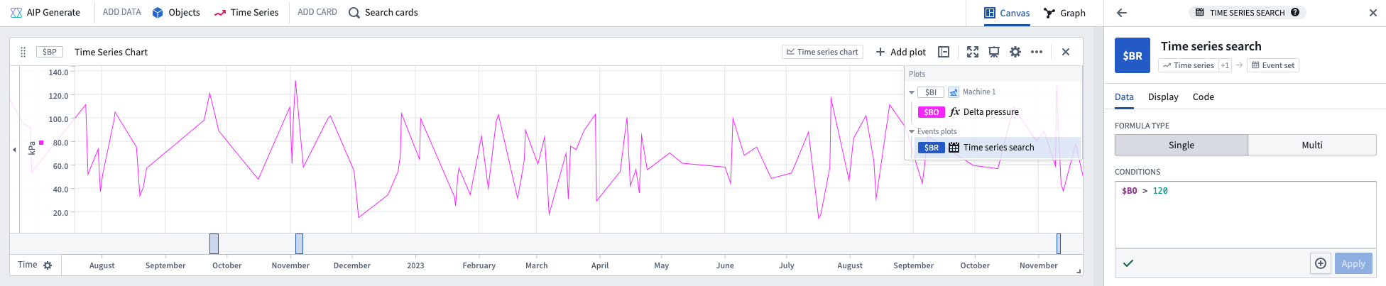 Quiverで "Time series search" カードを "Time Series Chart" カードから作成します。