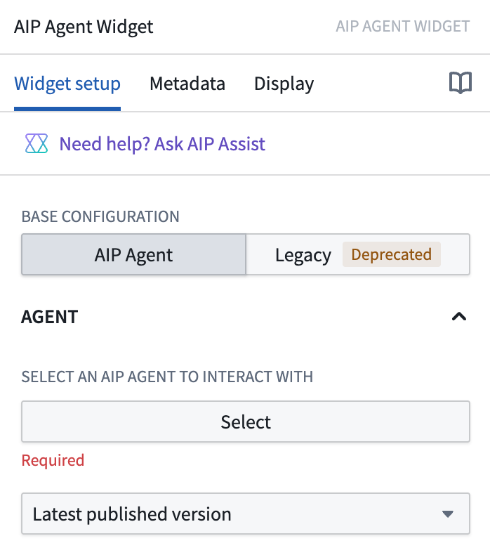AIP Chatbot configuration empty state.