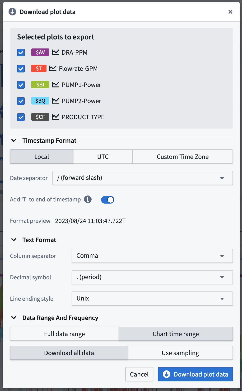 下载 CSV 设置